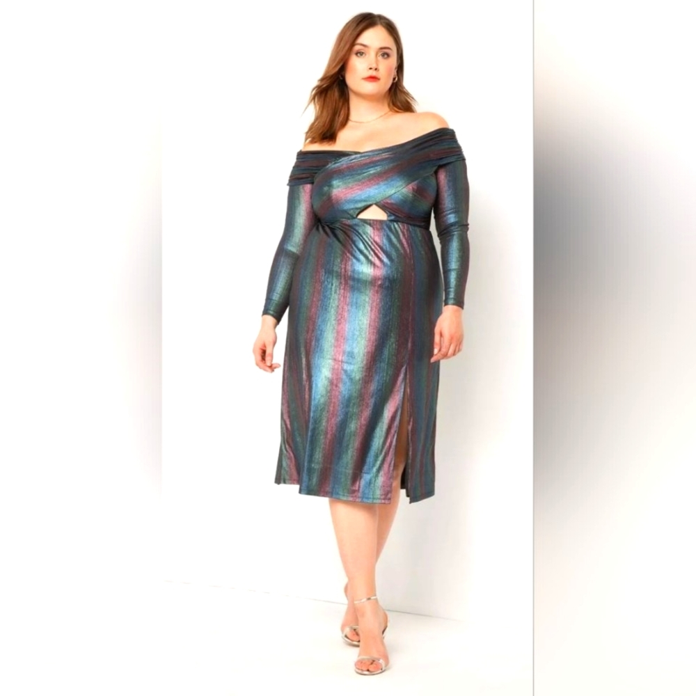 Eloquii Cross Bodice Rainbow Dress